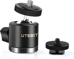 UTEBIT 自由雲台 360度 回転可能 ボールヘッド雲台 直径20mm 小型雲台 1/4 ネジ ネジ付シュー ベース ライトスタンド パノラマ雲台 アルミ製 耐荷重2kg シュー付 ビデオ カメラ 三脚 一眼レフ DSLR 用 キヤノン ニコン オリ