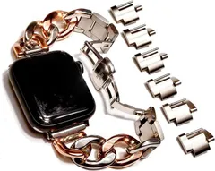 Royce&Roland Apple watch チェーンバンド バタフライバックル おしゃれ アップルウォッチ 時計 ステンレス/シルバー レディース メンズ ギフト プレゼント(シルバー/ピンクゴールド,  40mm 41mm 42mm)