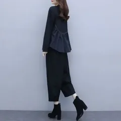 セットアップ レディース 2点セット パンツスーツ スーツ パンツ トップス 長袖 ロング クルーネック 春 秋 ゆったり 大人 楽ちん おしゃれ 通勤 セレモニースーツ 入学式 ママスーツ 卒業式