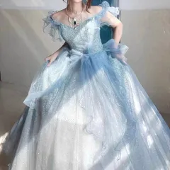 フリルのオフショルにウエストにリボン イブニングドレス?.?