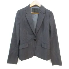 アンタイトル UNTITLED テーラードジャケット ミドル丈 ウール 総裏地 シングルボタン ストライプ柄 2 チャコールグレー 白 ホワイト /FF45