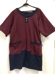 SALE中【新品未使用】【訳あり】あったか裏起毛ニットエプロン　半袖チュニック　ボーダー　M～Lサイズ　レッド系　母の日
