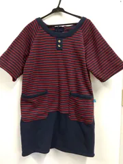 SALE中【新品未使用】【訳あり】あったか裏起毛ニットエプロン　半袖チュニック　ボーダー　M～Lサイズ　レッド系　冬用　部屋着
