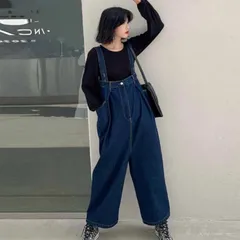 デニムサロペット デニム 未使用 サロペット パンツ レディース シンプル 秋 春 ネイビー サロペット オールインワン ワイドパンツ おしゃれ かわいい 楽ちん きれいめ オーバーサイズ yunban130