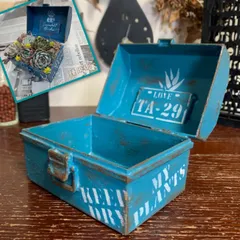 工具箱寄せ 🧰 リメイク鉢 (KEEP DRY)  インディアンターコイズ  ハンドメイド ＊ リメ缶 リメイク缶  リメ鉢  リメイク鉢  多肉  寄せ植え