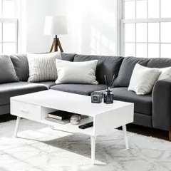 送料無料　Y【新品】おしゃれな北欧風 ローテーブル　100cm　引き出し付き　オープン収納 白　ホワイト　センターテーブル　リビングテーブル 収納付き　シンプルモダン　スタイリッシュ　アウトレット