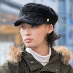 ファー　メルトン　フェイクレザー　マリンキャップ 　帽子 WS-50601