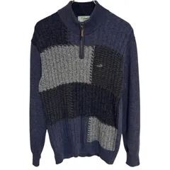 Z1519 Crocodile クロコダイル ニット セーター ハーフジップ ネイビー ボーダー ウール メンズ M