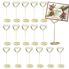 新品 YINKE メモクリップ メモホルダー スタンド カードスタンド ハート オフィス 結婚式 卓上装飾 写真 席札 テーブル番号ホルダー カード立て 20本セット（ゴールド）