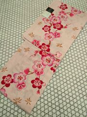 A◇着物くつろぎ 夏物 新古品 浴衣 桜模様 白 ピンク色 綿 着物 111 