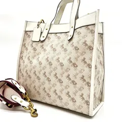 ✨良品✨ COACH コーチ ハンドバッグ トートバッグ ショルダーバッグ 2way ホースアンドキャリッジ 総柄 PVC レザー 革 ホワイト 白色 ベージュ 肌色 A4収納可能 ユニセックス 男女兼用 メンズ レディース