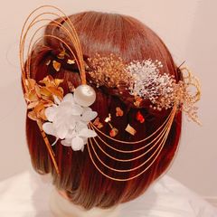 ボブヘア☆和玉☆パール☆かすみ草☆リボン☆成人式髪飾り☆結婚式髪飾り☆卒業式髪飾り☆袴ヘア☆紫陽花☆前撮り☆