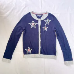 美品 TOMMY HILFIGER トミーヒルフィガー 子供用 カシミア混　カーディガン 110㎝ ネイビー グレー スター 刺繍 かっこいい トミー カジュアル 入園式 フォーマル