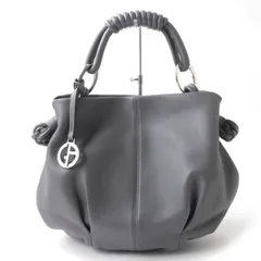 美品☆GIORGIO ARMANI ジョルジオアルマーニ ロゴ金具付き ラムレザー トップハンドル バッグ/ハンドバッグ グレー イタリア製 保存袋付きのサムネイル