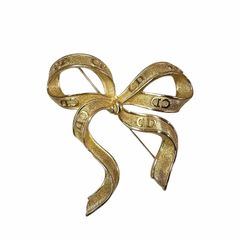 極美品✨ ディオール ブローチ CDロゴ リボン ゴールド ✨美品✨Christian Dior CDロゴ リボンモチーフ ブローチ