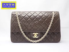 CHANEL シャネル ヴィンテージ マトラッセ チェーン ハンドバッグ ラムスキン ダークブラウン ゴールド金具 逆ココ ダブルフラップ 中古B 【送料無料】 A-8200