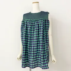 11c14 《美品》 me ISSEY MIYAKE ミーバイ イッセイミヤケ ノースリーブ プリーツブラウス グリーン チェック 日本製 MI33FK411のサムネイル