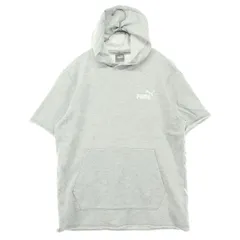 PUMA プーマ プリント 半袖 Tシャツ M ライトグレー フード付き メンズ 古着
