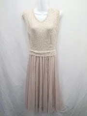 ◇ ⊂ natural couture ドッキング チュール ノースリーブ ロング丈 ワンピース サイズS ライトベージュ系 レディース E  【1506110004901】