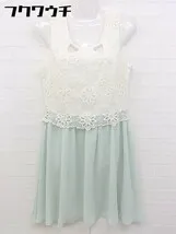 ◇ laboratory work 刺繍 切替 ノースリーブ ミニ ワンピース サイズM 09 オフホワイト グリーン系 レディース  【1106240011512】