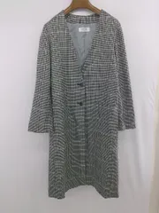 ◇ LOWRYS FARM カジュアル チェック Vネック 長袖 ノーカラー コート サイズM ホワイト グレー系 ブラック レディース P  【1307040023945】