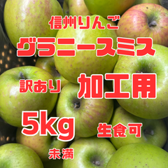 長野県産りんご 熟成グラニースミス 訳あり加工用 箱込み5キロ未満 送料無料 生食可もあり 大小バラ詰サイズMIX ジャム ジュース リンゴ酢 りんごシロップ フルーツサンド カットフルーツ