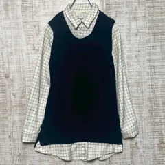 SHOO・LA・RUE シューラルー　レディース　トップス　シャツ　ブラウス　ベスト　ニット　セットアイテム　チュニック丈　長袖　チェック柄　レイヤード　ホワイト　ネイビー　オシャレ　シンプル　s219h137