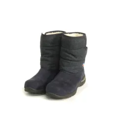 ミッシェルクラン MICHEL KLEIN ショートブーツ ニット フェイクスエード ボア S 紺 ネイビー