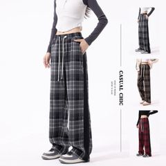 新品 チェックパンツ レディース ボトムス ロングパンツ カジュアルパンツ イージーパンツ ガウチョパンツ チェック柄 ワイドパンツ カジュアル 体型カバー ゆったり 着痩せ 女性 通学 通勤 着痩せ 男女兼用 大人 ファッション