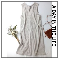 A DAY IN THE LIFE UNITED ARROWS ユナイテッドアローズ コーデュロイ ジャンパースカート ノースリーブ ロングワンピース スリットネック エクリュ系 (75Y＋5921)25F