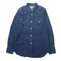 美品 オアスロウ orslow デニム ウエスタン シャツ 長袖 ブラウス ロゴボタン ステッチ カットソー トップス 1 インディゴブルー レディースのサムネイル