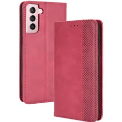 Galaxy S21+ ケース 手帳 SCG10 ギャラクシーs21プラス  チェック柄 合革 レトロ 手帳 ケース 【Color】 レッド