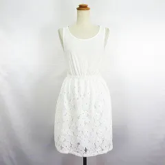 アズノウアズ ピンキー AS KNOW AS PINKY ワンピース チュニック ノースリーブ ひざ丈 ドッキング レース ホワイト ※EKM