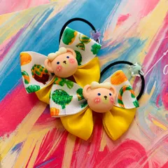 38 リボン　くま　ヘアアクセサリー　ヘアゴム　女の子　キッズ　子供　おしゃれ　誕生日　プレゼント　クリスマス　保育園　幼稚園　小学生