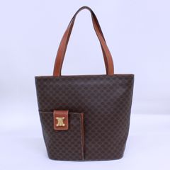 【CELINE セリーヌ】 美品 マカダム トートバッグ ハンドバッグ PVC×レザー ブラウン ゴールド金具 M95