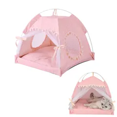 HAPPY SUGAR ペットテント 猫 テント 犬 テント ペットハウス ペットベッド ドーム型 折りたたみ 組み立て簡単 通気性 可愛い お姫様風 (ピンク, ワンサイズ) [ピンク] [ワンサイズ]