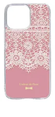 【新品未使用】iPhone15 Pro Max アイフォン15プロマックス クリア ハードケース レース柄 (ピンク) アンティーク リボン おしゃれ かわいい cl-ip15promax-280