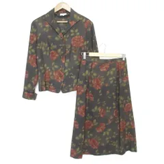 美品 BURBERRY バーバリー ヴィンテージ 花柄 シルクブレンド シャツジャケット＋ミモレ丈スカート セットアップ 42 ブラウン系 レディース 古着 中古 USED
