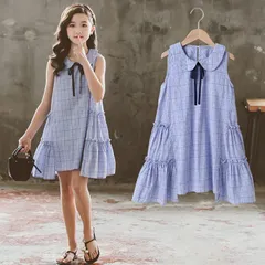 ワンピース キッズ 夏 ノースリーブ ベビー服 女の子 ジュニア 子供服 チェック柄 ワンピース 薄手 結婚式 誕生日 プレゼント 旅行 海 お姫