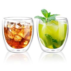 QuiExact ダブルウォールグラス 250ml 2個セット 保冷 保温 耐熱 二重 グラス ダブルウォール コップ 結露しないグラス 二重グラス アイスコーヒー グラス マグカップ ガラス 二重構造 二重ガラスコップ 2重 グラスコップ ティーカップ タン