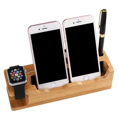 充電スタンド 竹製 スマホスタンド 木 充電 タブレットスタンド 卓上 Apple Watch スタンド 3 IN 1 多機能 充電スタンド 名刺収納 ペン立て iPhones/iPad/Nexus/Galaxy/タブレットPC スマートフォンなど充電対応 0