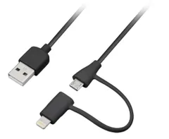 GREEN HOUSE Apple認証 (Made for iPhone取得) iPhoneでもスマホでも使える(Lightning/microUSB)充電・データ転送ケーブル 15cm ブラック GH-ALTMBA15-BK