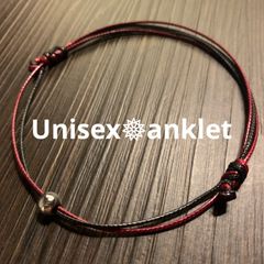 【耐水】アンクレット＊大人ミサンガ＊足首＊ブラック×ダークレッド