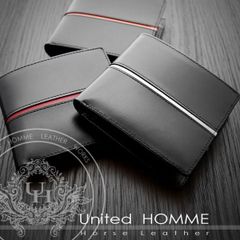 【unitedHOMME】ユナイテッドオム 馬革×牛革 センターライン デザイン 二つ折り財布