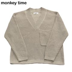 monkey time モンキータイム ユナイテッドアローズ プルオーバー パッチポケット Vネック オーバーサイズ セーター ニット メンズ レディース Lサイズ