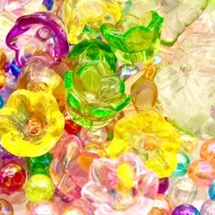 【迅速発送】大容量 1200個以上 フラワー 宝石みたいな きらきらビーズ 詰め合わせセット アソート ミックス フラワーカップ 花 鈴蘭 スペーサー たくさん ハンドメイド アクセサリー きれいめ アクリル【森の雑貨屋さん】