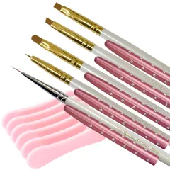 【新着商品】5本セット ジェルネイル キャップ付き キラキラ可愛いキャップ付きジェルブラシ ネイルブラシ (Sブラシ５本+ホルダー) [NailRecipe(ネイルレシピ)]