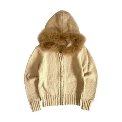 美品 INGEBORG インゲボルグ ファー付き ダブルジップ ニットパーカー S/ベージュ