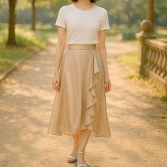 【着回し万能×光沢で高見え✨】アリーム＊日差しに煌めくロングスカート＊フレア／ベージュ＊新品タグ付き＊フリーサイズ＊Mサイズ相当✨