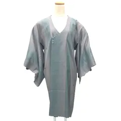 セール　京やM396 正絹 西陣織 西涼織 紗 道行 単衣仕立て 雨コート ロング丈 縞 ストライプ ドット 水玉 縦縞文様 ブルー系 夏着物 単衣袷兼用 3シーズン対応 和装コート 着物コート  美品 羽織 道中着 道行 塵除け【未使用】新古品 仕立て上がり